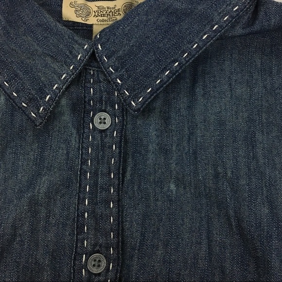 Chambray Shirt NINE WEST Button Up Long Sleeve Minimalist 100% Cotton Size Large - Picture 11 of 12